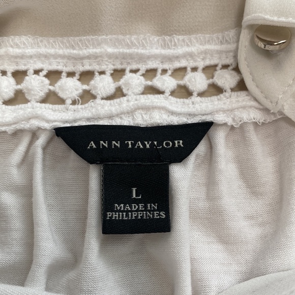 Ann Taylor Womens Large White Tank With Tie. Collar and cute buttons. Sheer - Picture 10 of 12
